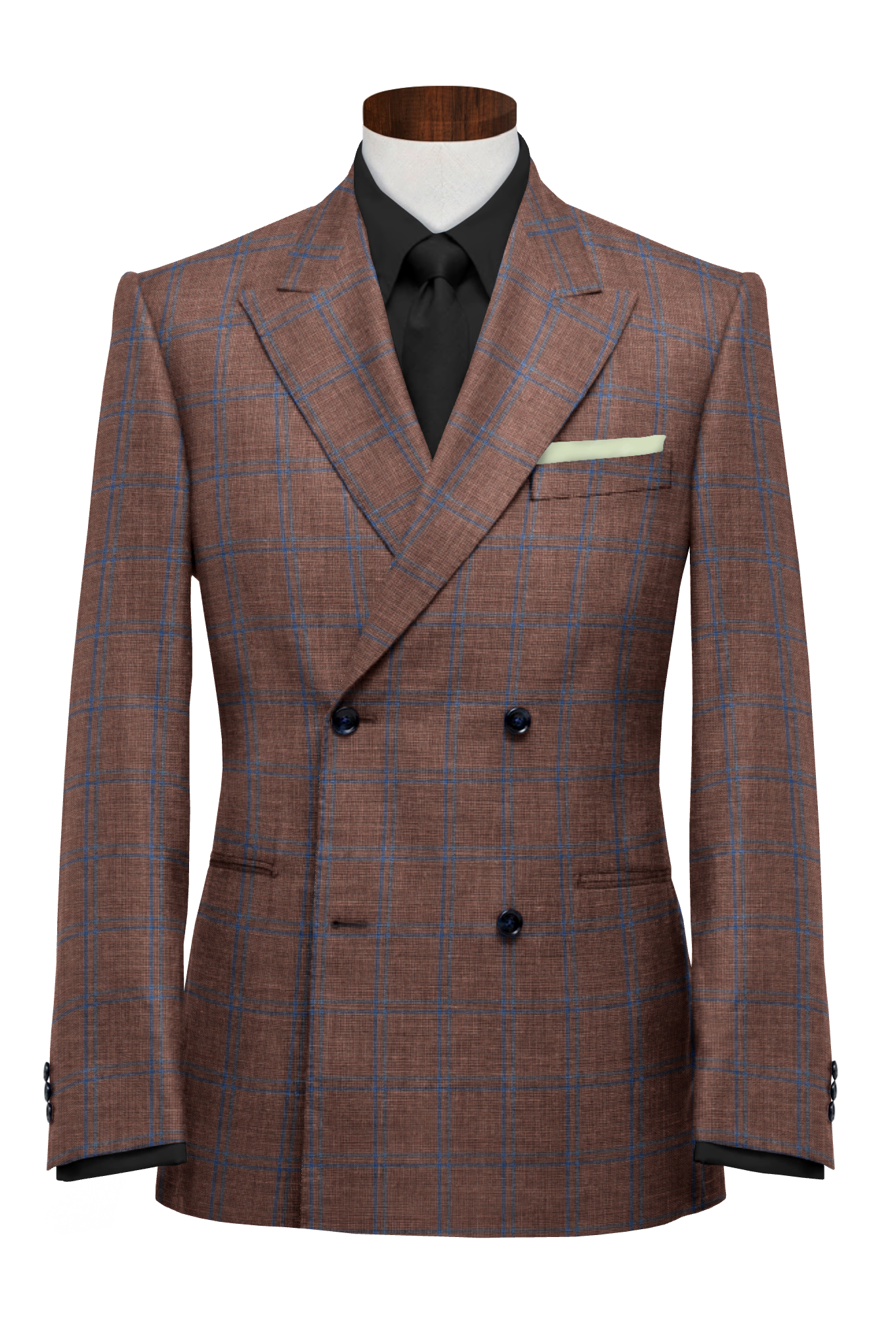 700339 - Steel Blue Windowpane Checks On Mud Brown