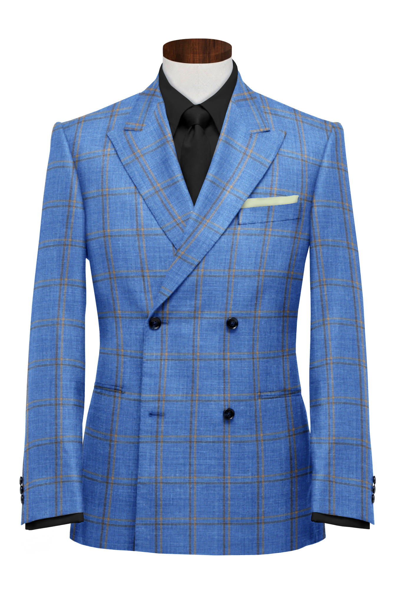 700340 - Tortilla Brown Windowpane Checks On Sky Blue