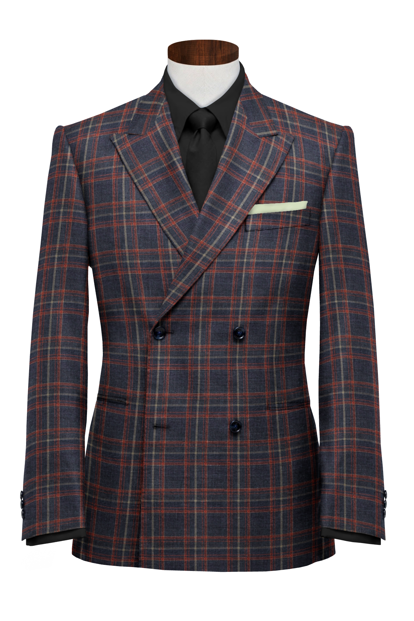 700343 - Hibiscus Red On Navy Blue Checks