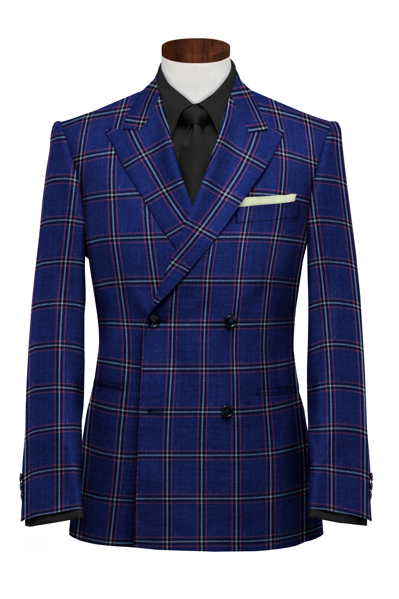 700346 - Red / White Windowpane Checks On Navy Blue