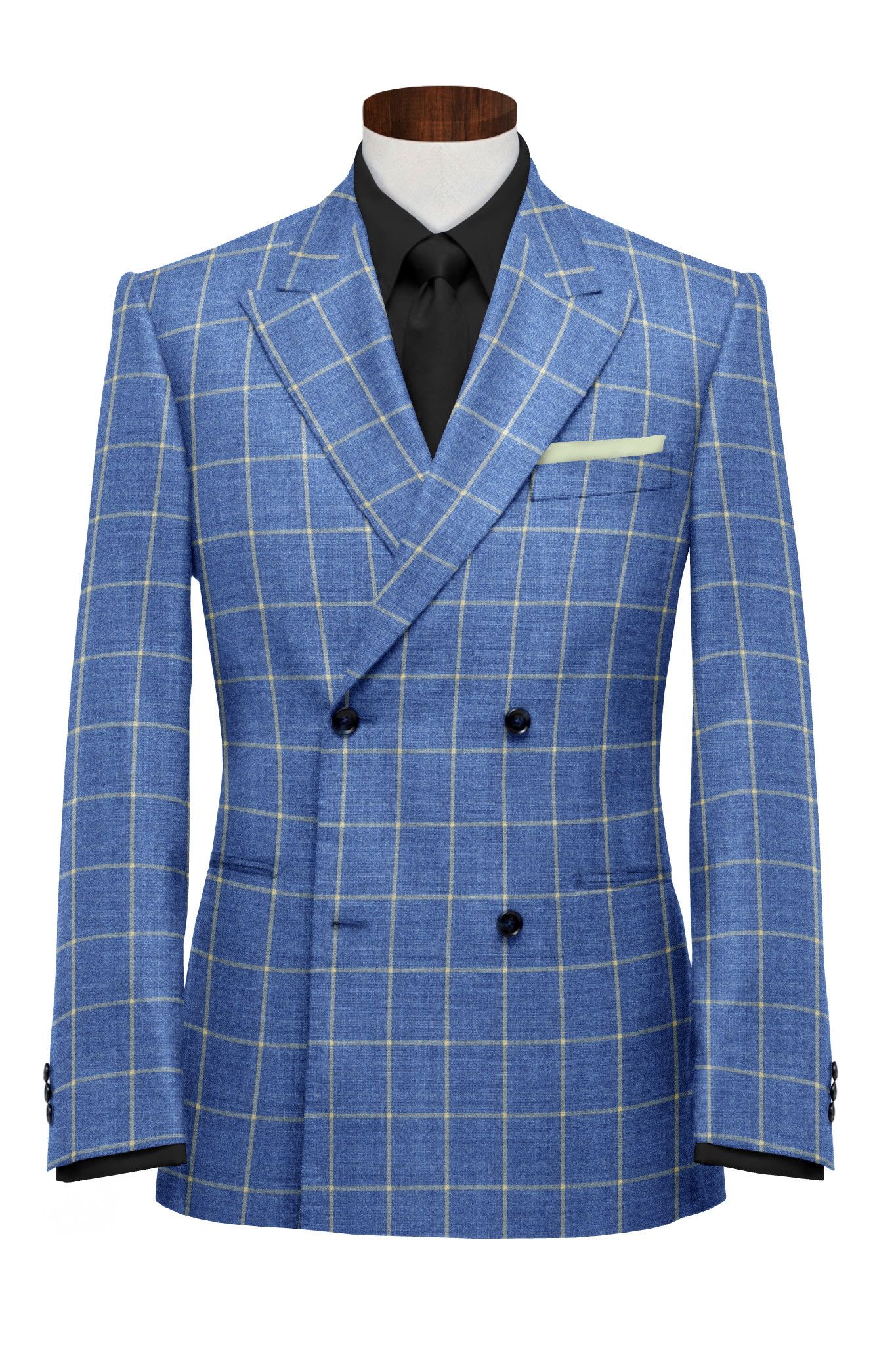 700328 - Yellow Windowpane Checks on Pastel Blue